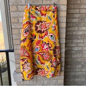 NWT Loft Plus Mustard Yellow Floral Paisley Print Belted Skirt 14Plus